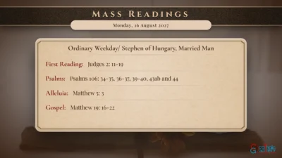 Daily Mass Readings – Monday, 16 August 2027