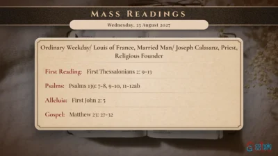 Daily Mass Readings – Wednesday, 25 August 2027