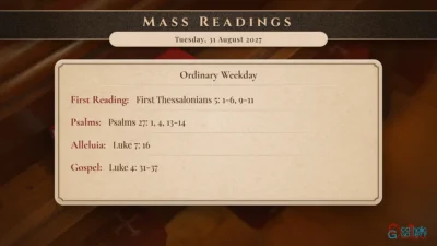 Daily Mass Readings – Tuesday, 31 August 2027