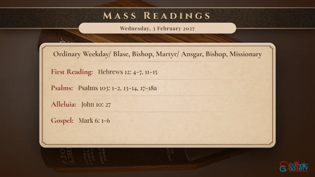 Daily Mass Readings Scripture Card – Wednesday, 3 February 2027