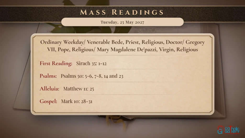 Daily Mass Readings Scripture Card – Tuesday, 25 May 2027