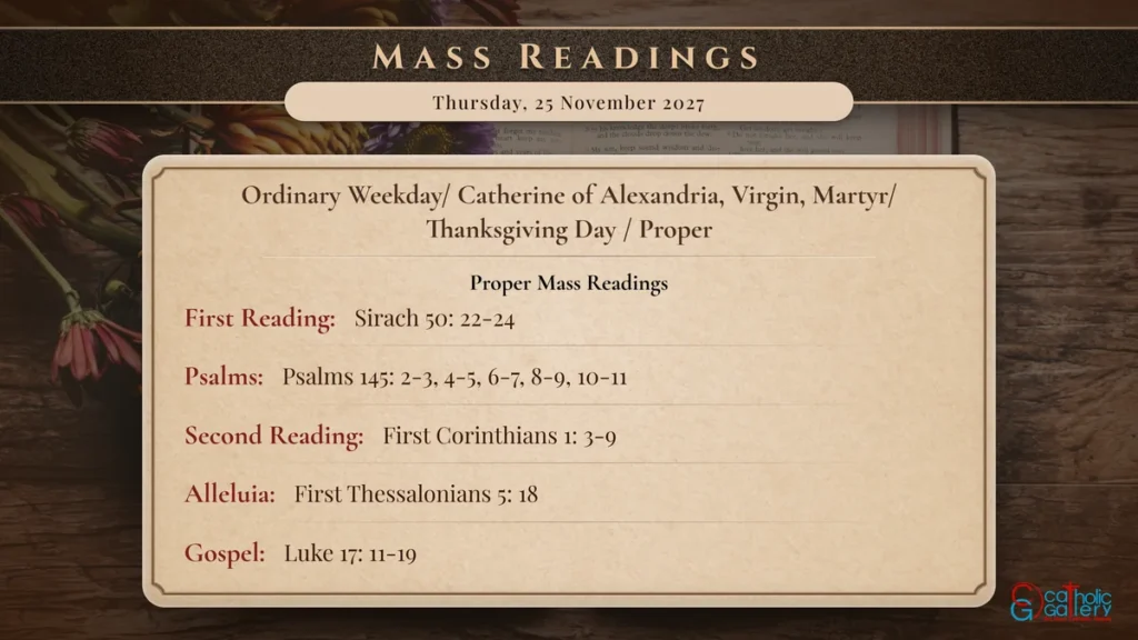 Daily Mass Readings Scripture Card – Thursday, 25 November 2027