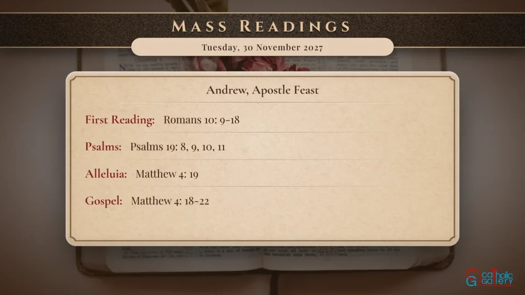 Daily Mass Readings Scripture Card – Tuesday, 30 November 2027