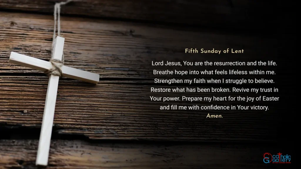 Lenten Preparation Fifth Sunday of Lent devotional prayer image with cross background
