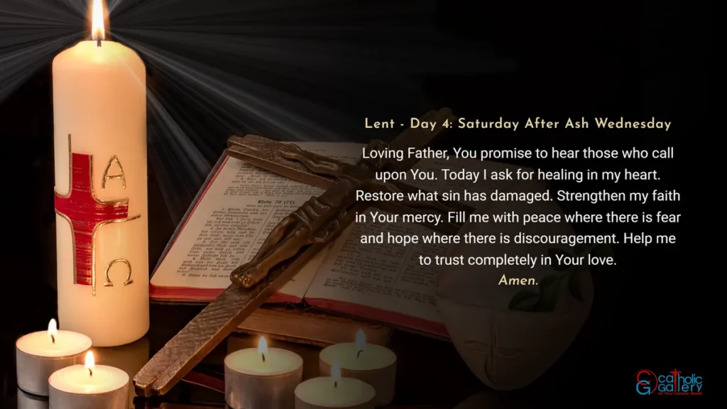 Lenten Preparation Day 4 Saturday after Ash Wednesday prayer image with cross background